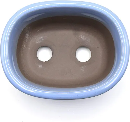 Miniatura 3 de Bonsai Pot de cerámica Seto-Yaki forma ovalada esmaltada con borde (6.5 pulgadas, Kinyo-Yu)