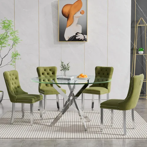 Miniatura 22 de Juego de 4 mesas de comedor de cristal para 4, juego de 4 mesas y sillas de cocina modernas, juego de mesa de comedor de cocina de 5 piezas con mesa