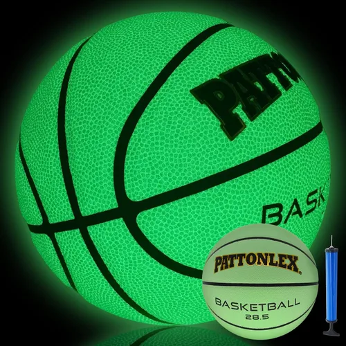 Miniatura 8 de Balones de baloncesto que brillan en la oscuridad de cuero verde brillante para interiores y exteriores, tamaño oficial 7-29.5, tamaño 6-28.5
