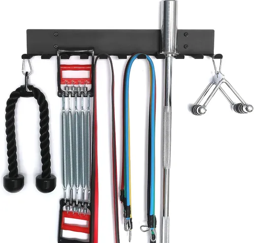 Miniatura 7 de Estante de almacenamiento multiusos para equipos de gimnasio, colgador de almacenamiento para bandas de resistencia, estante para barras, estante