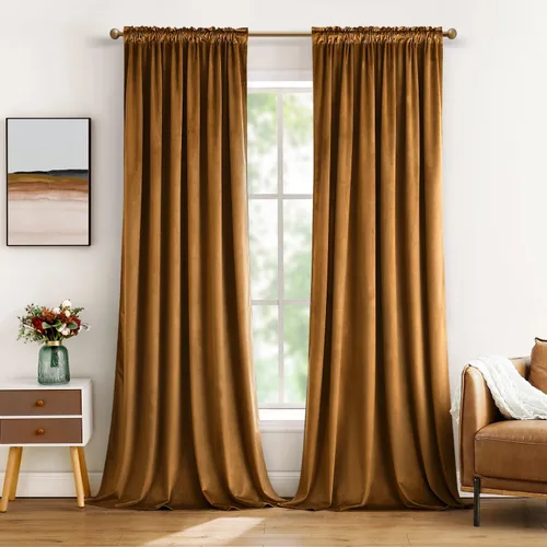 Miniatura 44 de MIULEE - Juego de 2 paneles de cortinas negro opacas y térmicas de terciopelo para la sala de estar y dormitorio, con bolsillo para cortinero, de 63