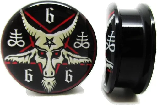 Miniatura 4 de Par de tapones para los oídos Baphomet 666 con pentagrama Tornillo acrílico 10 tamaños (58 pulgadas (0.630in)), Acrílico