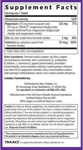 Miniatura 6 de Suplemento de magnesio-selenio-zinc de New Chapter, 325 mg de magnesio en una tableta diaria para cuerpos activos, recupera tu energía después