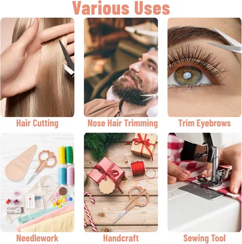 Miniatura 7 de Tijeras multiusos de oro rosa con funda, tijeras de costura y bordado para el hogar, la oficina y la escuela