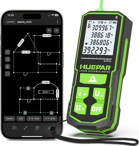 Herramienta de Medición Láser Bluetooth Verde de 395 Pies con Sensor de Ángulo, Herramienta de Medición de Distancia Láser de Precisión de 1/16 de