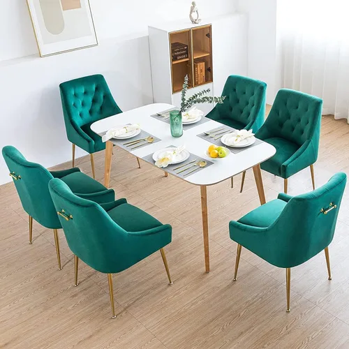 Miniatura 13 de Juego de 2 sillas de comedor modernas, sillas de mediados de siglo con cojines de 5.12 pulgadas y patas doradas, sillas de comedor tapizadas