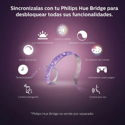 Miniatura 2 de Philips 800268 Hue LightStrip Plus - Extensión de luz LED inteligente regulable (compatible con Amazon Alexa, Apple HomeKit y Google Assistant)