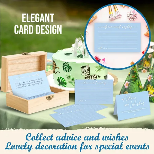 Miniatura 3 de WOODAMORE Caja de tarjetas de consejos y deseos – 50 tarjetas azules de consejos de boda para despedida de soltera, tarjetas de consejos de baby