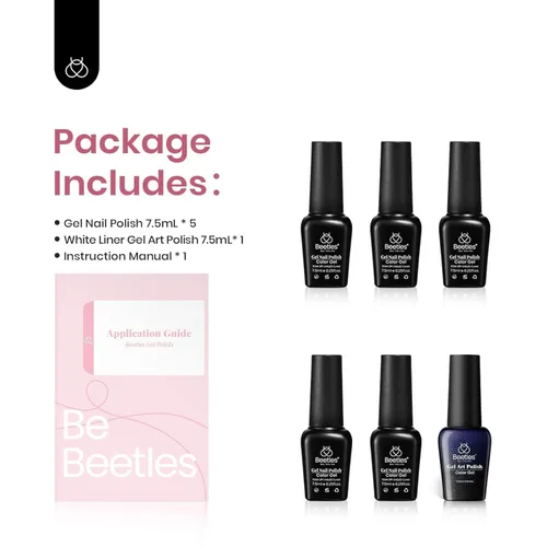 Miniatura 7 de Beetles - Esmalte de uñas en gel rosado con diseño francés blanco, juego de 6 piezas, colección Ciudad del Amor con purpurina rosa, 5