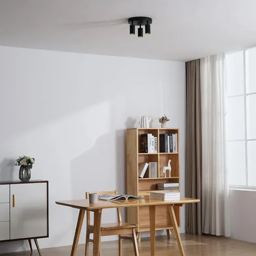 Miniatura 3 de Shura - Lámpara de techo LED redonda integrada de 3 luces negras con cabezales giratorios, luz de techo ajustable de montaje empotrado, 3000 K, 1365