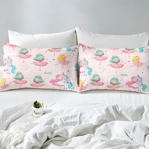 Miniatura 4 de Juego de ropa de cama Kawaii tamaño individual, sábana bajera ajustable de dibujos animados para niños y niñas, juego de ropa de cama de ballet