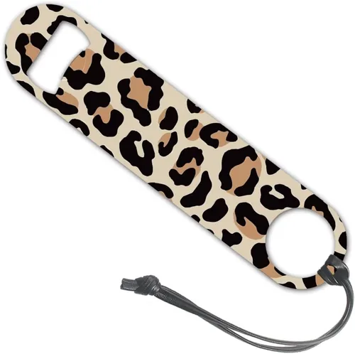 Interesante estampado de textura de leopardo abridor de botellas de acero resistente para mujeres, hermana, abrebotellas, regalo divertido