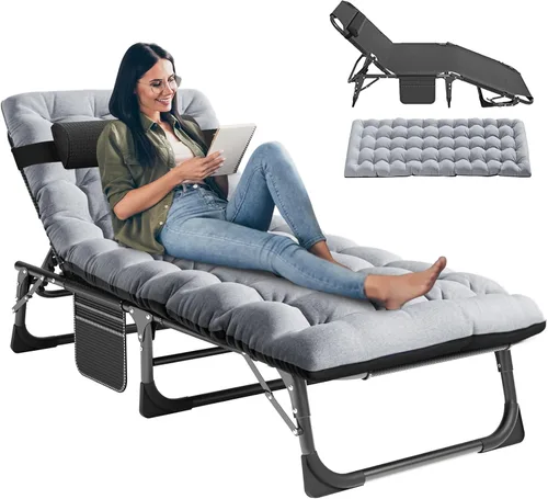 LILYPELLE Sillón reclinable plegable para exteriores con colchón, 5 posiciones ajustables para patio, sillas reclinables, perfectas para exteriores,
