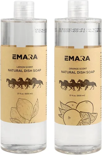 EMARA Jabón líquido para platos totalmente natural, no tóxico, 17 onzas líquidas, hipoalergénico, orgánico, corta la grasa y los residuos de