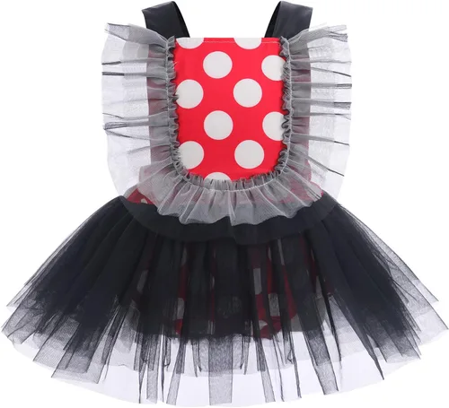 Miniatura 8 de IBTOM CASTLE Vestido de princesa tutú para niña pequeña con estampado de leopardo, dona, ratón, vestido de princesa con funda para pañales, conjunto