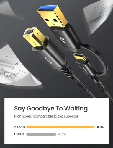 Miniatura 6 de AINOPE - Cable de impresora de 2 metros negro, cable USB para MacBook Pro USB A y USB C a USB-B 2.0, cable MIDI USB C de nylon trenzado nuevo, nunca