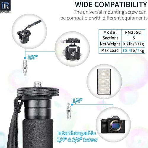 Miniatura 2 de Cámara de fibra de carbono Monopod INNOREL RM255C Profesional Portátil Compacto Ligero Viaje Monopod de 5 secciones para Canon Nikon Sony DSLR
