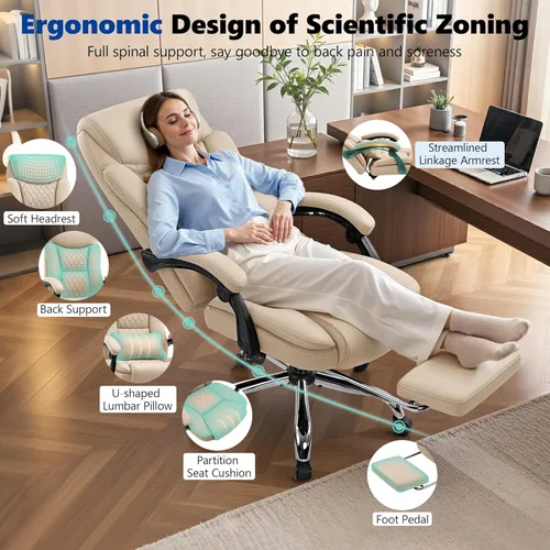 Miniatura 8 de Silla de oficina ejecutiva reclinable de 400 libras con reposapiés, silla de oficina ergonómica grande y alta, sillas de escritorio de oficina