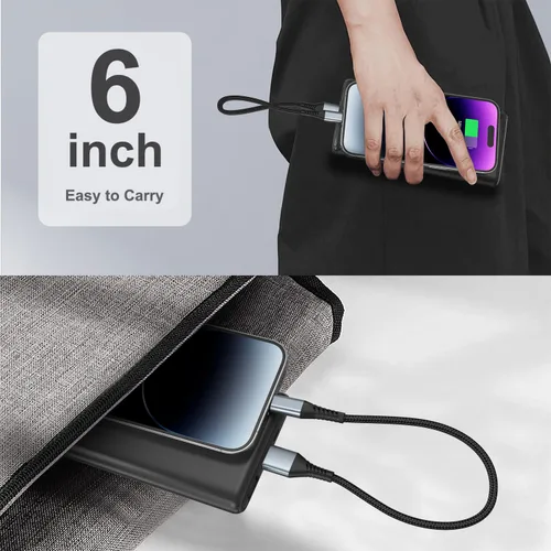 Miniatura 2 de Cable corto de carga para iPhone de 6 pulgadas, paquete de 3 cables USB a Lightning de 0.5 pies, cable corto trenzado para iPhone de carga rápida