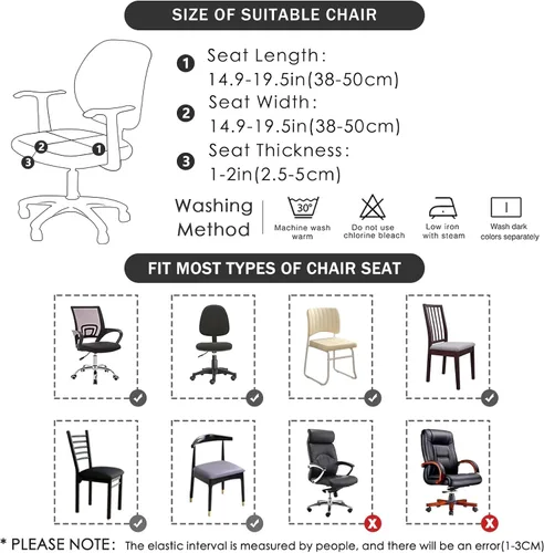 Miniatura 6 de FORCHEER Fundas de asiento para silla de oficina, fundas de cuero elástico impermeable PU para silla de computadora, fundas de cojín para asiento