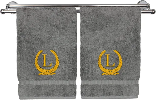 Miniatura 108 de Toalla de mano con monograma, regalo personalizado, 16 x 30 pulgadas, diseño de corona dorada bordada con letra blanca en toalla negra, extra