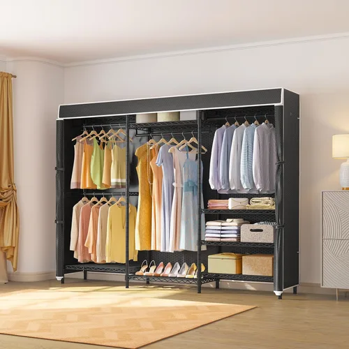 Miniatura 9 de VIPEK V5C Plus - Perchero de ropa portátil cubierto, armario portátil, perchero resistente con estantes ajustables, perchero de metal negro