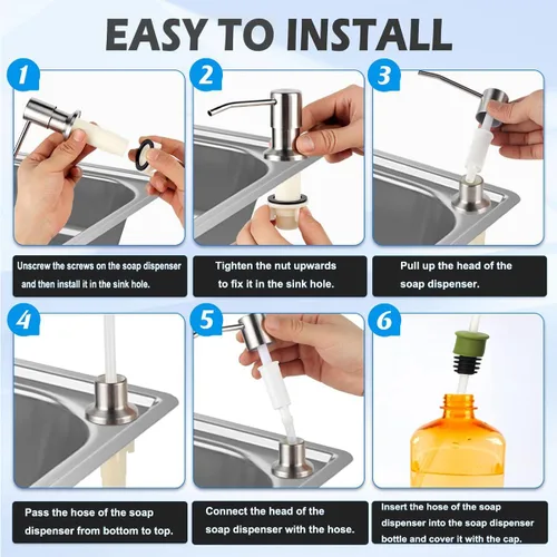 Miniatura 4 de Dispensador de jabón para fregadero de cocina, bomba dispensadora de jabón para platos de acero inoxidable con tubo de extensión de 47 pulgadas