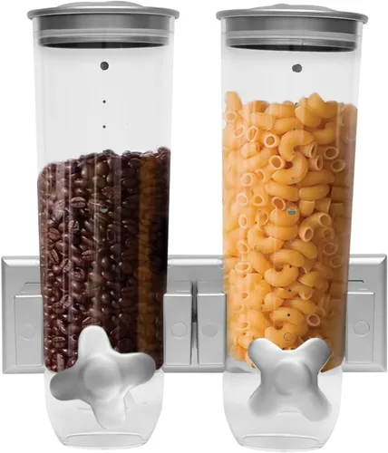 Miniatura 10 de Dispensador de cereales para montar en la pared, organizador de cereales, dispensador de granos de café con 2 cubos y 2 tazas, almacenamiento