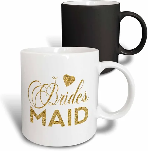 Miniatura 12 de 3dRose Dama de honor en oro digital falso con un corazón taza de cerámica, 11 oz, negro/blanco