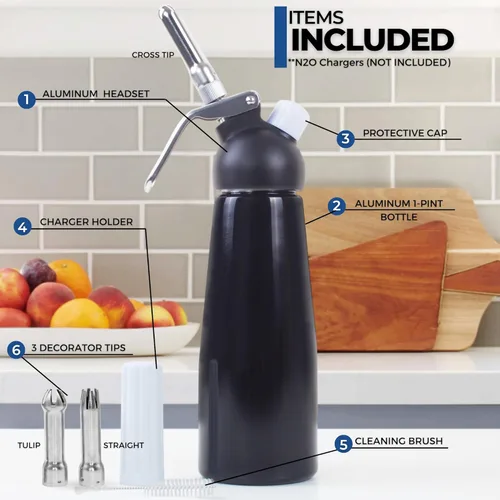Miniatura 2 de ICO Dispensador profesional de crema batida de aluminio para crema batida casera, máquina de crema batida para postres, salsas y licores infundidos