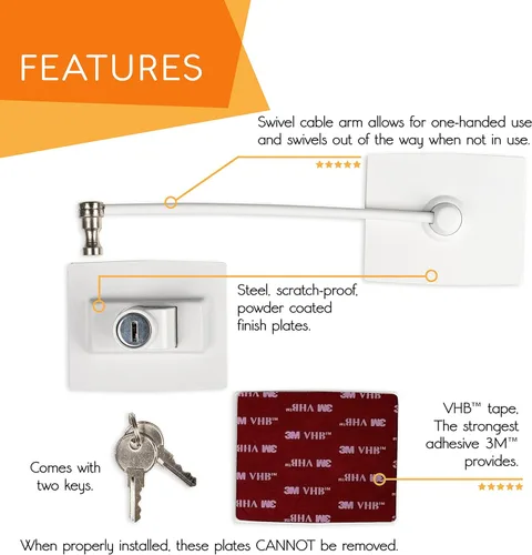 Miniatura 3 de Paquete de 2 cerraduras para refrigerador Guardianite Premium con cerradura con llave incorporada (paquete de 2, blanco)