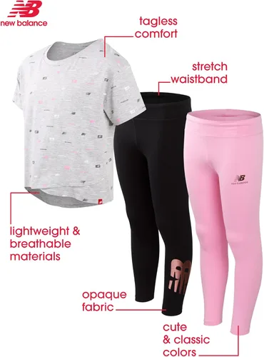Miniatura 2 de New Balance Conjunto de leggings activos para niñas camiseta de 3 piezas y leggings
