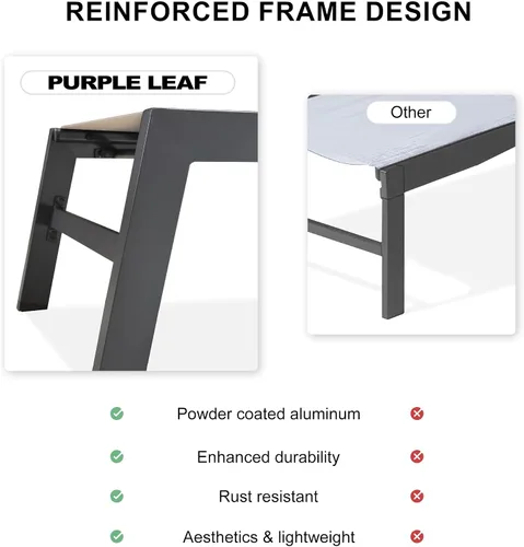 Miniatura 5 de PURPLE LEAF Juego de 2 tumbonas de aluminio para patio al aire libre con ruedas y mesa auxiliar, tumbona de piscina para jardín al aire libre, junto