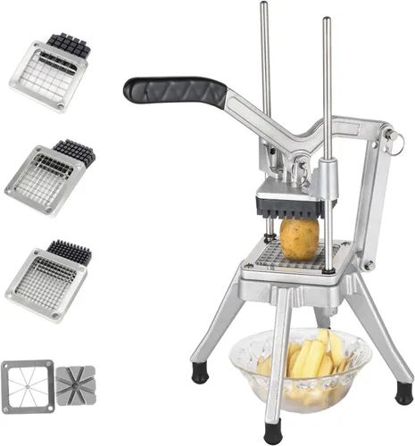Miniatura 11 de ROVSUN Cortador de verduras comercial con 4 tamaños de cuchillas, cortador de patatas y papas fritas, cortador de frutas de acero inoxidable