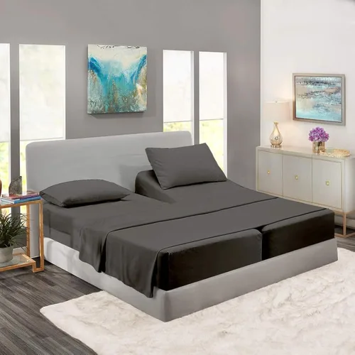 Miniatura 9 de Rajlinen Split Queen Sheet Set for Adjustable Bed, 100% Egyptian Cotton, 5 Piece Set, Dual 16" Deep Pocket Fitted Sheets, Soft, Cooling, Breathable