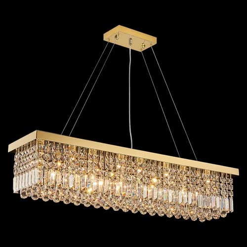 Miniatura 9 de 7PM Candelabro de cristal dorado moderno rectangular candelabros para comedor, lámpara colgante rectangular para isla de cocina y dormitorio, 31.5