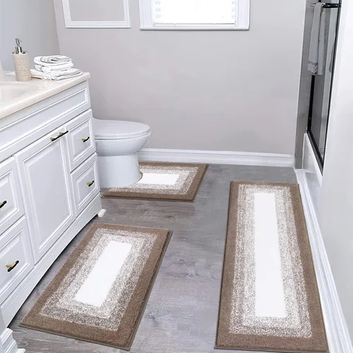 Miniatura 26 de Juegos de alfombras de baño de 3 piezas, alfombras de baño antideslizantes absorbentes, alfombras de baño de felpa extra suaves y esponjosas