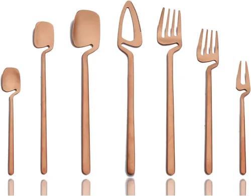 Miniatura 11 de JASHII Juego de cubiertos de 28 piezas de acero inoxidable 304 para 4, juego de utensilios de metal para comer, incluye tenedor de frutas y cuchara