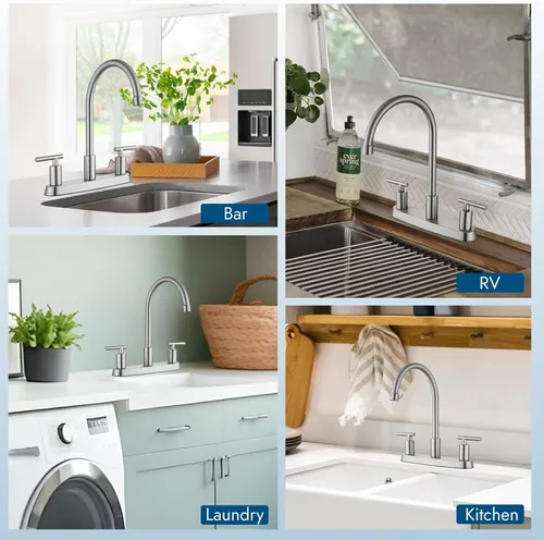 Miniatura 7 de Grifos de cocina, grifo de fregadero de cocina de arco alto con boquilla giratoria de 360°, 2 manijas, centro de 8 pulgadas, grifo de cocina RV