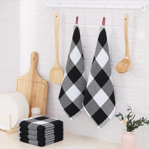 Miniatura 7 de Homaxy Paños de cocina 100% algodón, tejido gofre a cuadros, 12 x 12 pulgadas, toallas de platos súper suaves y absorbentes, de secado rápido