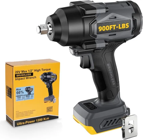 900 pies-libras (1200 N.m) llave de impacto inalámbrica de 1/2" sin escobillas, compatible con baterías DeWAL 20V MAX, 3 velocidades de alto par,