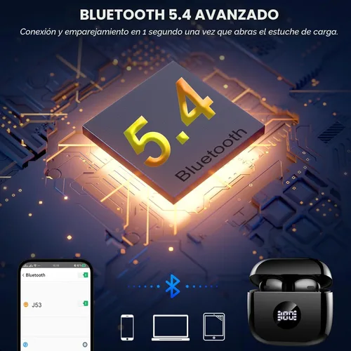 Miniatura 3 de Auriculares inalámbricos, Bluetooth 5.4, auriculares con pantalla LED de energía, bajos estéreo, auriculares Bluetooth intrauriculares
