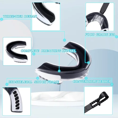 Miniatura 3 de 8 protectores bucales de fútbol juvenil con correa, protector bucal deportivo suave para fútbol, baloncesto, hockey, boquilla deportiva para niños