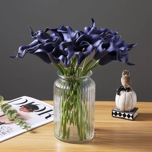 Miniatura 5 de Duovlo 20 piezas Ramo Nupcial de Boda de Cala Látex Tacto Real Flores Artificiales Decoración para Hogar y Fiesta (Morado)
