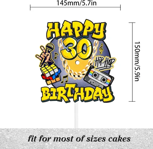 Miniatura 2 de Decoración de pastel de hip hop para hombres y mujeres, 30 cumpleaños, feliz retro, 70, 80, 90, decoración de fiesta de cumpleaños, fiesta