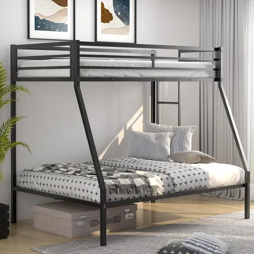 Miniatura 4 de KOMFOTT Litera de metal individual sobre cama matrimonial, marco de cama resistente con escalera integrada, barandillas de longitud completa