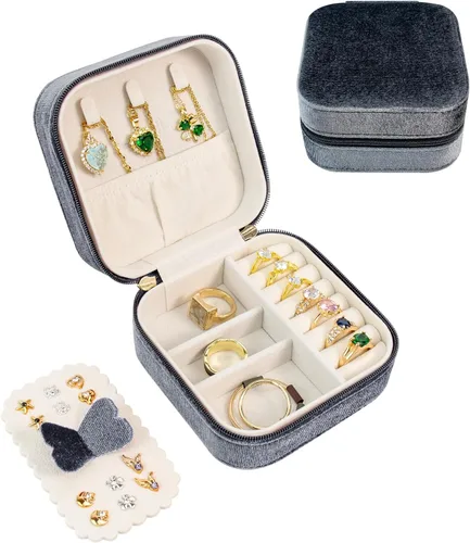 SANQIANWAN Joyero de viaje de terciopelo de lujo para mujer, mini organizador de joyería pequeña, estuche de viaje portátil para anillos, aretes,