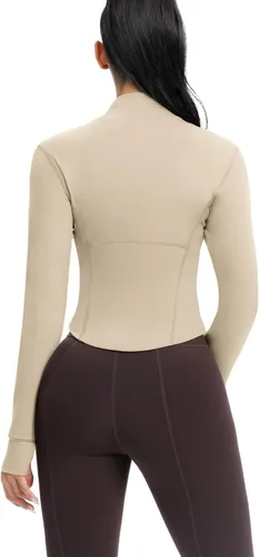 Miniatura 86 de AVGO Chaquetas de entrenamiento recortadas para mujer, con cremallera, ajustadas, atléticas, con agujeros para el pulgar