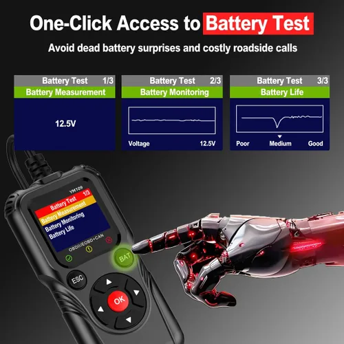 Miniatura 3 de Escáner OBD2 con probador de batería, lector de códigos de automóvil para comprobar la luz del motor, datos en vivo, voltaje y vida de la batería