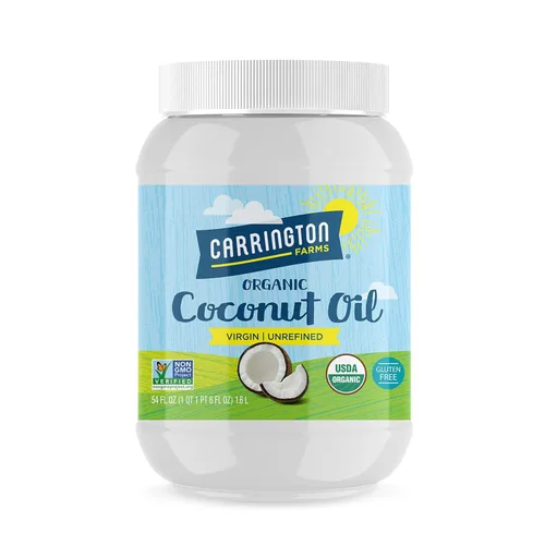 Carrington Farms Aceite de coco orgánico virgen prensado en frío para cocinar, sin refinar y rico en nutrientes, aceite MCT para cabello y piel, sin